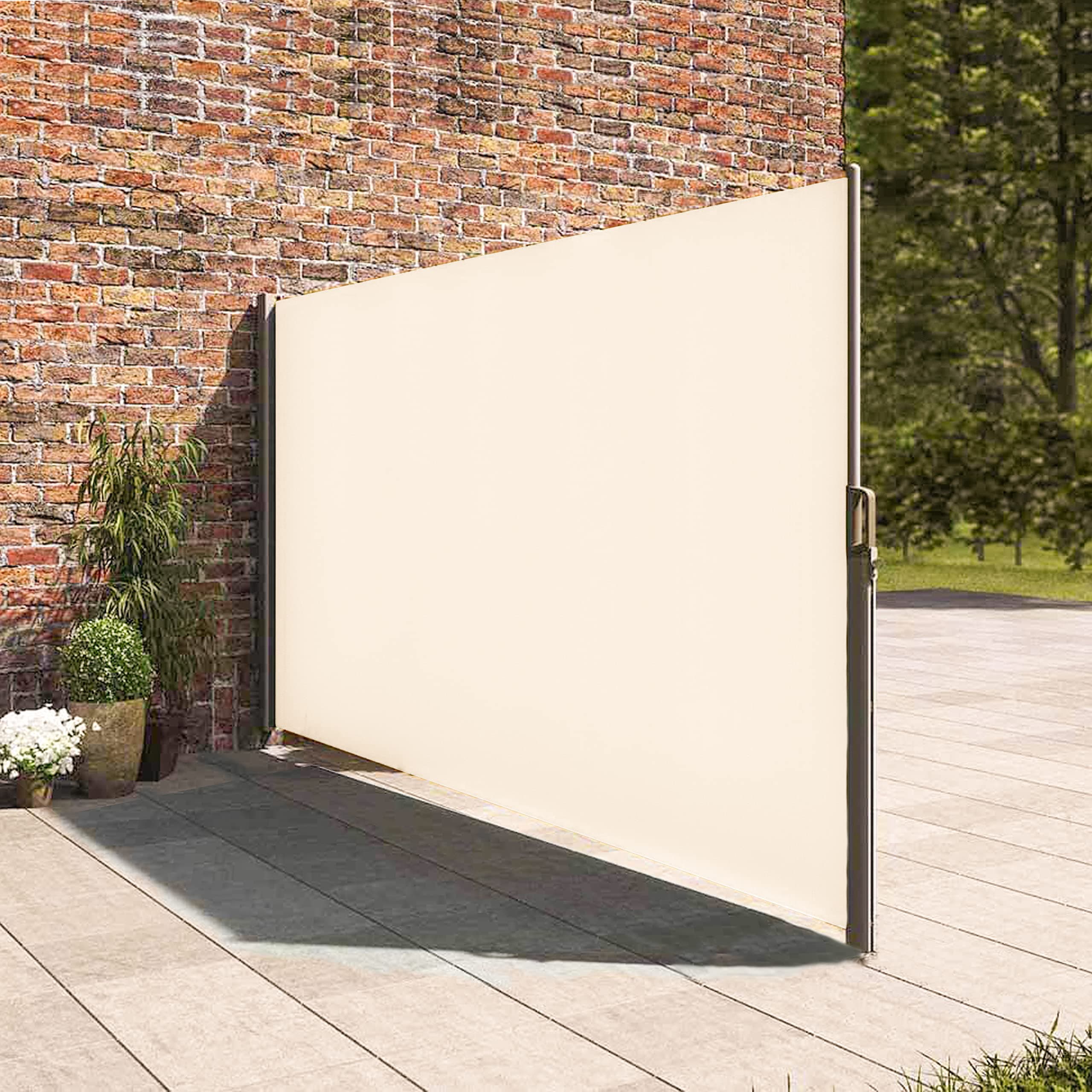 Retractable Side Awning,Waterproof & UV-Resistant,Folding Privacy Screen Room Divider Roll Up Balcony (Beige, 138″x 71″)