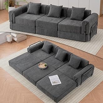 Tmsan 98.81" W Convertible Sectional Sleeper Sofa Bed, Comfy Fleece Folding Mattress Couch with Fixed-Shape Frame,Boneless Floor Lounge Couch Set for Living Room Apartment Office Bedroom