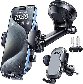 YRU 2025 Smartphone Holder, Car Mount, Adhesive Gel Suction Cup, For Use With Air Vents, 360 Degree Rotation, One-Hand Operation, Telescopic Arm, Compatible with All iPhone 17 16 15 14 13 Pro Max Mini Xperia 4 - 7 Inch Models (Dark Gray)