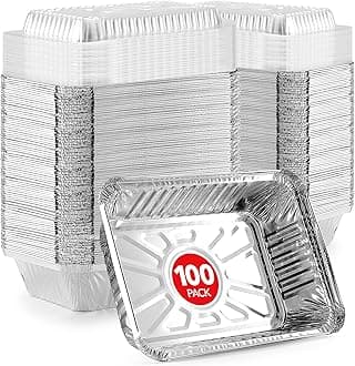 Stock Your Home 2 Lb Small Aluminum Pans with Lids (100 Pack) Foil Pan + Clear Plastic Lid, Disposable Cookware, Takeout Trays with Lids - To Go Disposable Food Containers for Restaurants & Catering