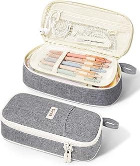 SUNEE Cute Pencil Case, Aesthetic Pen Pouch, Colored Large Pencil Bag with Zipper, Kawaii Stationery Storage and Organizer, School Supplies for Teen and Adult Girls, Gray