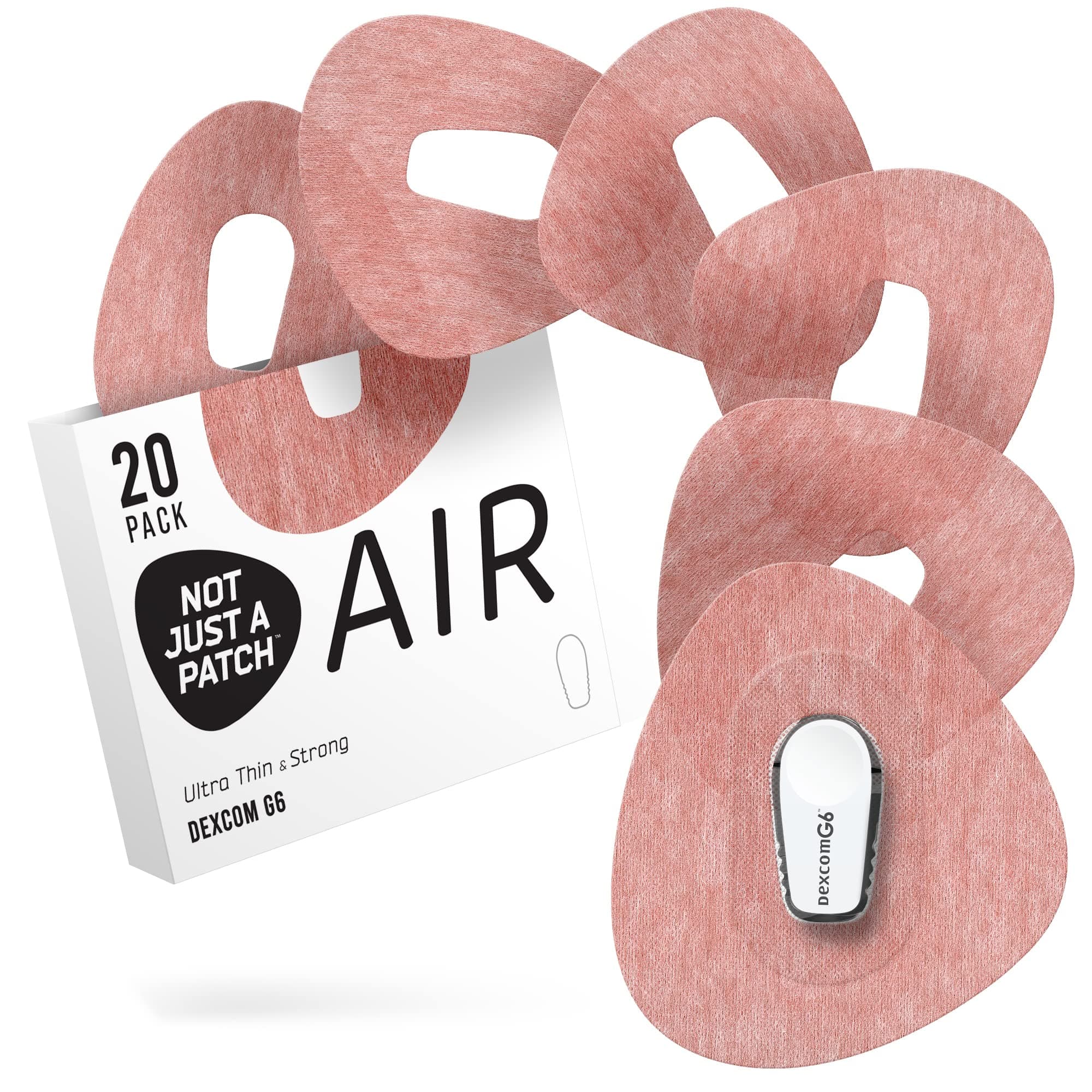 Not Just A Patch Air (20 Pack) - CGM Dexcom G6 Adhesive Patches with Hole -Thin, Strong and Light, 14 Day Adhesion, Durable Skin Grip Dexcom Patches G6 Sensor Protectors in Brown