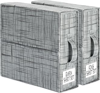 SheetCube 2 Pack Bed Sheet Organizers and Storage, Foldable Bedding Storage Box Container with Window and Label, Linen Closet Organizer Folder for Blanket, Duvet Cover Set, Bed Sheet Set - Grey