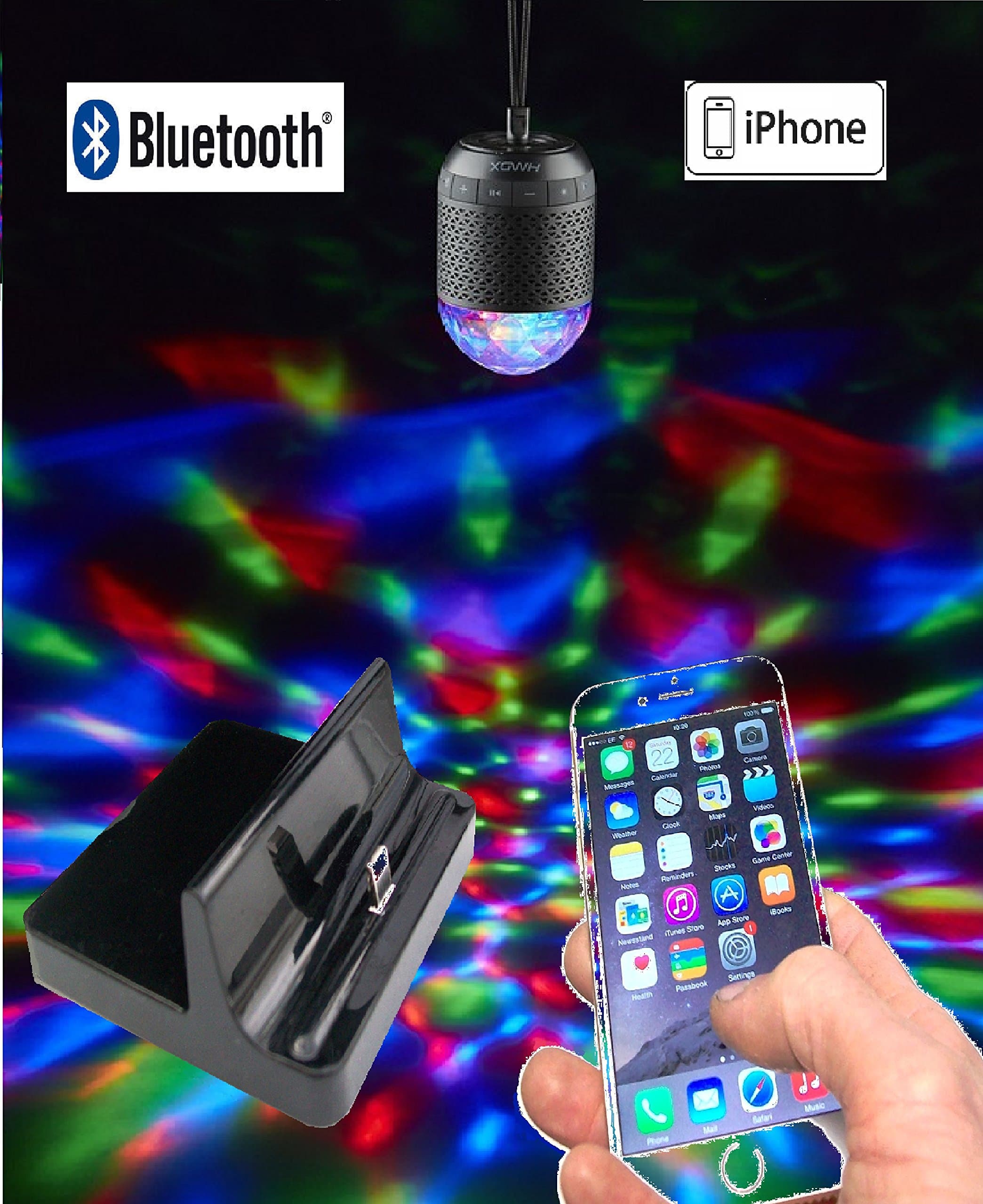 Jam Daze Bluetooth Disco Light Speaker system for iPhones. With iPhone charging Docking Station