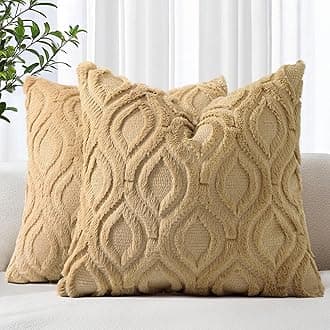 Cozy Textured Euro Sham Throw Pillow Covers 26x26 Inch Set of 2, Soft Plush Faux Wool Light Brown Accent Couch Pillow Covers for Modern Farmhouse Sofa Bed Living Room