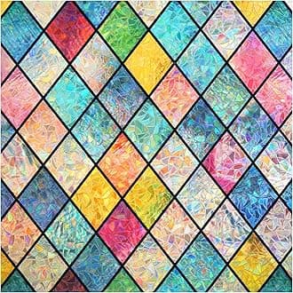 Haton Stained Glass Window Film, Rainbow Window Privacy Film, Decorative Sun Blocking Glass Clings Stickers, Static Cling Colorful Lattice Coverings Decals for Home Door 44.5x200cm