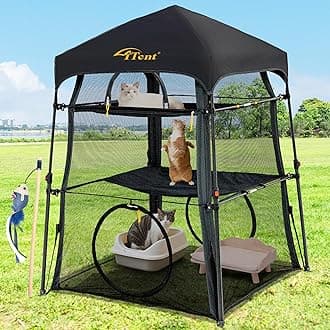 Automatic Pop-Up Cat Enclosure|3-Tier Cat Tent|Cage|Outdoor Catio with Patent,Breathable Portable & Foldable, Stable Structure for Indoor/Outdoor, Free Teaser Wand,Friendly Connectable playpen-Black