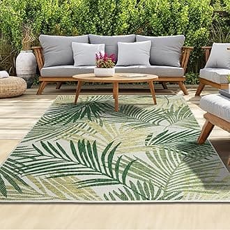 – homeart Outdoor Rug - Easy-Clean, Durable, Stain-Resistant, Weather & UV Resistant Indoor & Outdoor Rugs for Porch, Deck, Balcony, Garden, Picnic and Patio | Palm Green - 80x150cm