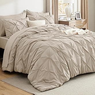 California King Comforter Set Beige - Bed in a Bag Cal King Bedding Set 7 Pieces, GentleSoft™ Pintuck Bed Set Gift for Family, Pinch Pleat Beige Comforter with Sheets, Pillowcases & Shams