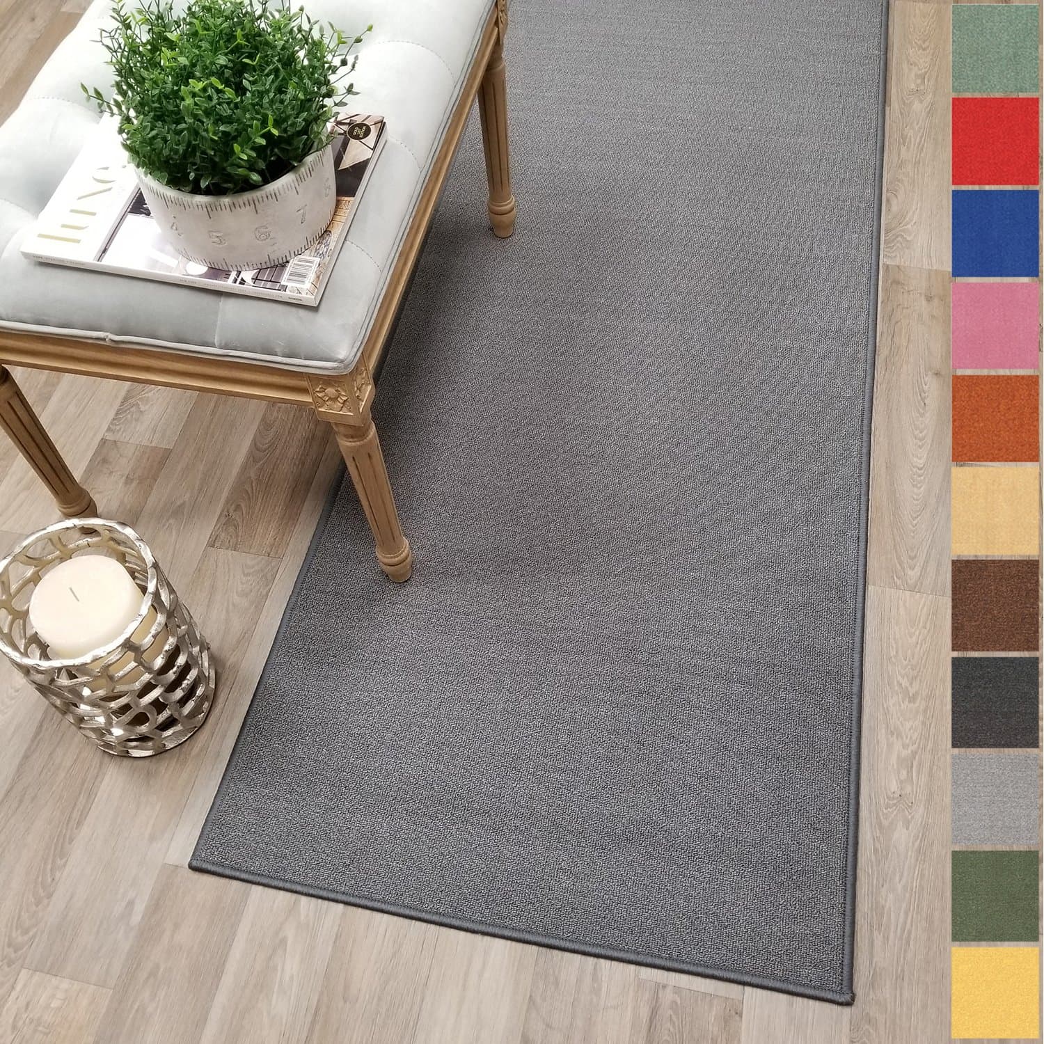 Custom Size Grey Solid Plain Rubber Backed Non-Slip Hallway Stair Runner Rug Carpet 31 inch Wide Choose Your Length 31in X 15ft
