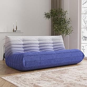 Big Bean Bag Chairs for Adults, 3 Seater Large Bean Bag Sofa, Fireside Chair Lazy Sofa Chair with High Density Comfortable Foam, Modern Bean Bag for Living Room, Bedroom, Office (Blue&White)