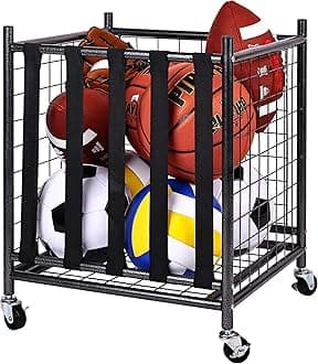 Fitvids Garage Sports Equipment Organizer, Garage Ball Storage, Sports Gear Storage, Garage Organizer with Baskets and Hooks, Rolling Sports Ball Storage Cart, Black, Steel, Multiple Styles