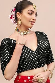 Womens Fancy Readymade Ethnic wear Half Sleeve Sequins Saree Blouse sabyasachi Blouse for Women Saree and Lehenga Choli Bridal Blouse