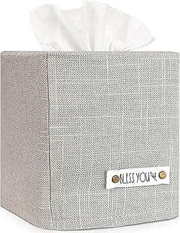 Stylish Tissue Box Cover - This Gray Linen Holder Instantly Covers Your Square Tissue Boxes - The Perfect Cube Cover for Your Bathroom and Home