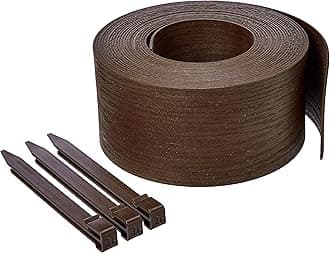 Amazon Basics Flexible Landscape Edging Coil for Garden Border, Flower Beds, Lawn and Pathways, 5 inch x 40ft, Brown, 10 Stakes