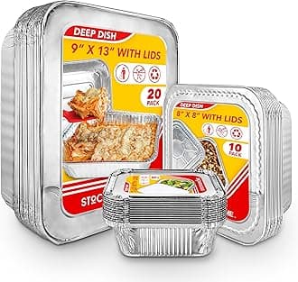 Disposable Foil Pans with Lids (Set of 40) Heavy Duty Aluminum Pans with Lids (20) 9x13, (10) 8x8, (10) 1-Lb Baking Tins with Covers for Cooking, Heating, Storing, Food Prep, Holiday Dinner Meals