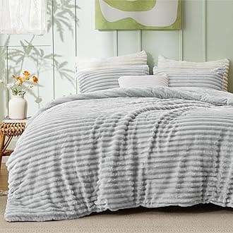 Bedsure Comforter Set Queen Size - GentleSoft™ 3 Pieces Double-Side Fleece Fluffy Light Grey Comforter Set, Cozy Striped Room Decor Aesthetic, Luxury Bedding Queen Size, 2 Pillowcases, 90x90 Inches