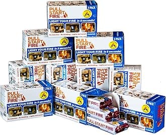 Pull Start Fire Pull String Firestarter | No Matches Required, Fire Starts in Seconds | for Campfires, Grill, Fireplace, BBQ | Lights Wet Wood, Easy to Use, Food Safe and Weather Resistant