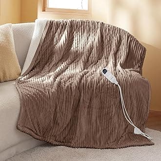 Bedsure GentleSoft Heated Blanket Throw - Soft Ribbed Flannel Electric Blanket, Heating with 4 Time Settings, 6 Heat Settings, and 3 hrs Timer Auto Shut Off, Gifts for Grandma (50x60 inches, Brown)