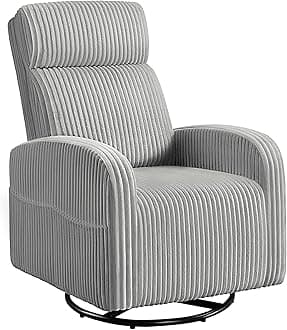 Yaheetech 360° Swivel Glider Chair for Nursery, Rocking Chair Nursing Chair with Side Pockets, Corduroy Glider for Living Room with High Back Light Gray