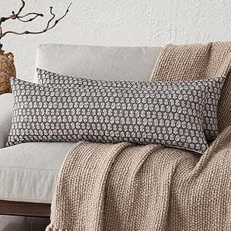 Foindtower Set of 2 Decorative Vintage Long Lumbar Throw Pillow Covers Neutral Modern Farmhouse Cushion Covers Floral Home Decor for Sofa Couch Chair Bedroom Living Room,14×36 Inch,Rustic Gray