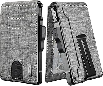 Wallet for Men - with Money Clip Slim Leather Slots Credit Card Holder RFID Blocking Bifold Minimalist Wallet (Gray Fabric)