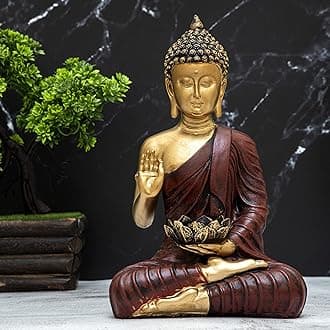 New Sitting Buddha Statue showpiece Idol Home Decor Items for Living Room and Gifts (RED Golden)