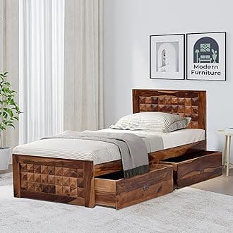 SONA ART & CRAFTS Diamond Solid Sheesham Wood Single Bed with Two Drawer Storage for Bedroom Furniture Solid Wooden Bed Single Size Palang Cot Wooden Hostel Drawer Diwan Bed for Home (Honey Teak)