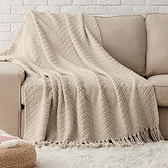 Bedsure Throw Blankets for Couch - Textured Chunky Knit Woven Chenille Blanket - Super Soft, Warm Decorative Boho Throw with Tassels for Bed, Sofa and Living Room Decor, Taupe, 60x80 InchesOEKO-TEX STANDARD 100