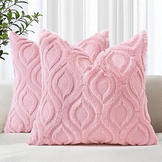 decorUhome Cozy Textured Euro Sham Throw Pillow Covers 26x26 Inch Set of 2, Soft Plush Faux Wool Light Pink Accent Couch Pillow Covers for Modern Farmhouse Sofa Bed Living Room