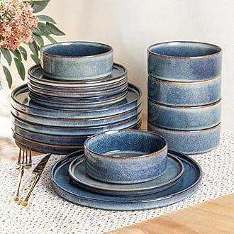 Ceramic Dinnerware Sets, Handmade Reactive Glaze Stoneware Plates and Bowls Sets,Highly Chip and Crack Resistant | Dishwasher & Microwave Safe Dishes Set, Service for 6 (18pc)
