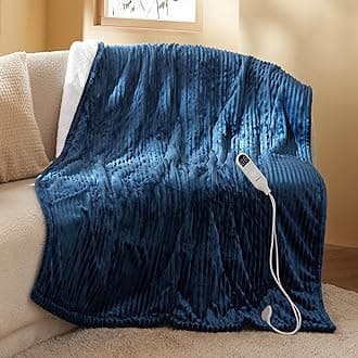 GentleSoft Heated Blanket Throw - Soft Ribbed Flannel Electric Blanket, Heating with 6 Time Settings (Up to 10H), 6 Heating Settings, Warm Gifts for Grandma (50x60 inches, Navy)