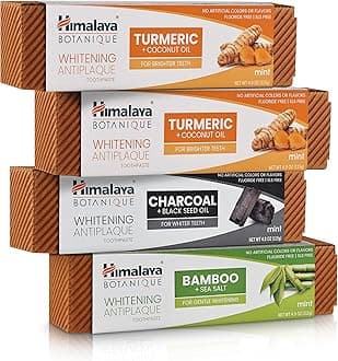 Himalaya Botanique Whitening Antiplaque Toothpaste, Variety Pack Mint Flavors - Whitening Toothpaste Without Fluoride for Whiter Teeth & Fresh Breath - Vegan, Gluten Free, 4 oz (Pack of 4)