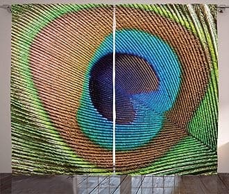 Ambesonne Peacock Curtains, Macro Size Peafowl Feather Plume Realistic Exotic Animal Themed Pattern, Living Room Bedroom Window Drapes 2 Panel Set, 108" X 84", Blue Pale Brown Green