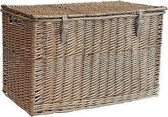 Arthur Cameron - Lightweight Wicker Storage Trunk, Storage Box with Lid & Leather Straps - Woven Chest, Basket, Large Wicker Basket with Lid (Antique Wash, Large)