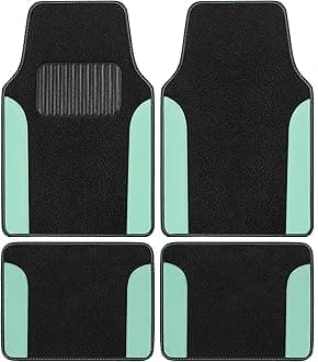 BDK Carpet Floor Mats for Cars, Two-Tone Carpet Car Mat with Faux Leather Accents, Automotive Floor Mat Sets with Built-in Heel Pad, Stylish Interior Car Accessories Mint