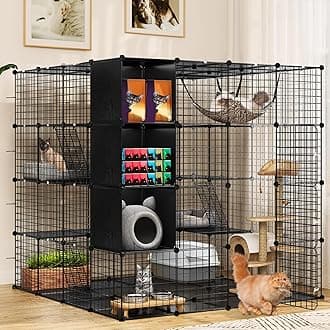 Large Cat Cage with Storage Cube DIY Indoor Catio Cats Enclosures Metal Cat Playpen with Large Hammock for 1-4 Kittens 4 Tiers Cat Kennel