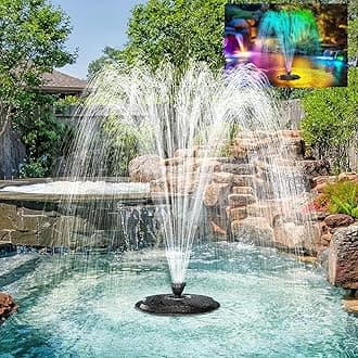 POPOSOAP Floating Pond Fountain with RGB LED Lights, 660GPH Pond Pump 30Ft Cable Length with 3 Modes Sprinkler & 65.6Ft Mooring Line, Floating Fountain for Outdoor Pond