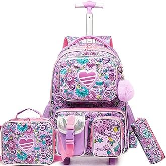 Meetbelify Bowknot Rolling Backpack for Gilrs Backpacks with Wheels Kids Wheeled Suitcase Luggage