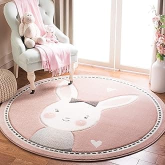 Safavieh Carousel Kids Collection CRK166P Pink and Ivory Area (5'3" Round) Rug