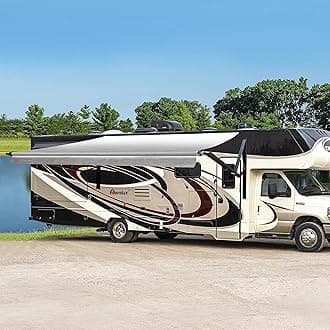 Awnlux Black Motorized Modular Retractable RV Awning Full Set Assemblies for RV, 5th Wheel, Travel Trailers, Toy Haulers, and Motorhome - RV Trailer Awning for Home or Camper - 10x8 Ft - Grey Fade
