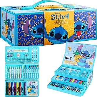 Stitch Colouring Pencils for Kids Colouring Pens Crayons Art Supplies in Art Box Kids Colouring Sets 30 Plus Pieces Travel Case Stitch Gifts for Kids