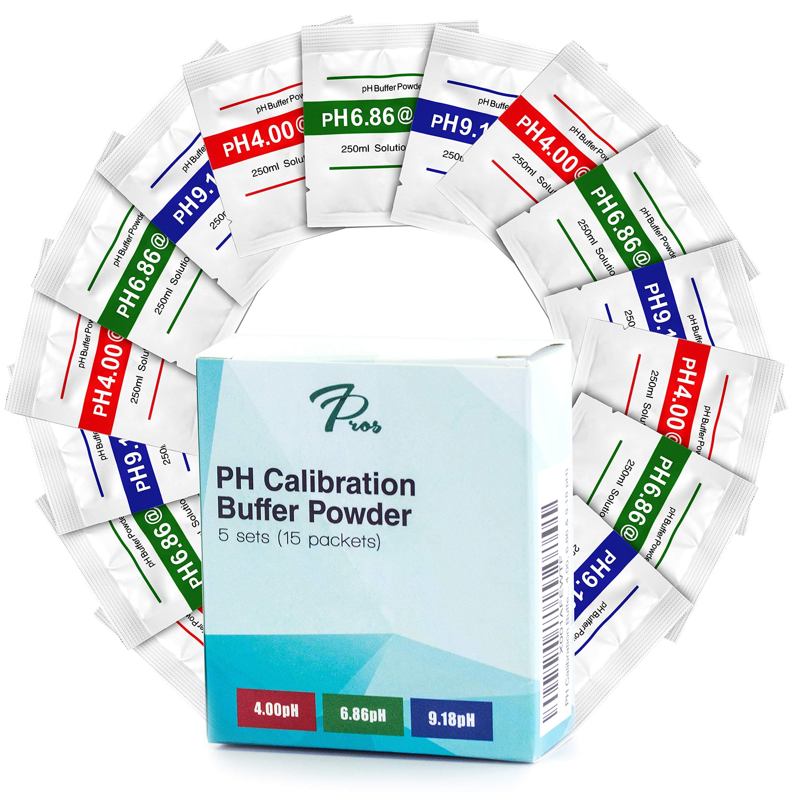 15 Pack PH Calibration Buffer Solution Powder Set, for Precise pH Meter Calibration, Make 250 ml of Each 4.00pH, 6.86pH, and 9.18pH to calibrate Your PH Tester