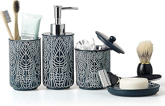 VIRTUNE Premium Navy Blue Bathroom Accessory Set. Home and Apartment Essentials Including Hand Pump Soap Dispenser, Soap Dish, Toothbrush Holder, and Tumbler Cup. Modern Bathroom Decor