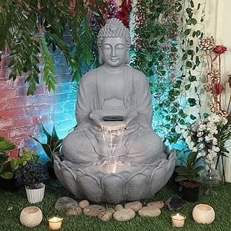 DECORWALE Buddha Resin Water Fountain Large for Home, Office & Garden Decor, Grey Color Grey Color