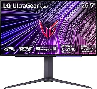 ‎27GS95QE 27-inch Ultragear OLED Gaming Monitor QHD 1440p 240Hz 0.03ms DisplayHDR True Black 400 AMD FreeSync Premium Pro NVIDIA G-Sync HDMI 2.1 DisplayPort Tilt/Height/Swivel Stand Black