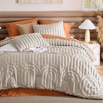 Bedsure Boho Tufted Beige Comforter Full Size, GentleSoft™ 3 Pieces Boho Farmhouse Decor Bedding, Arch Shabby Chic Bedding for All Seasons, 1 Bed Comforter, 2 Pillow Shams, 82x86 Inches