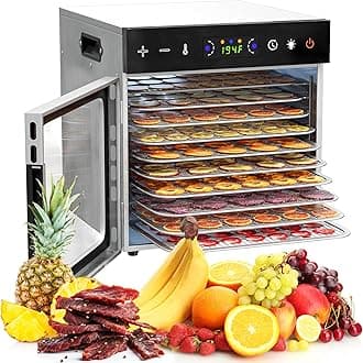 10-Tray Food Dehydrator – 600W Adjustable Temperature (86°F-194°F) & Digital Timer, Ideal for Jerky, Fruits, Vegetables, Dog Treats, Herbs, and Snacks – Energy-Efficient, and Easy to Clean