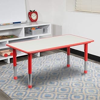 Adjustable Kids Activity Table for Home Use, Height-Adjustable Classroom Table for Kids, 23.625" W x 47.25" D x 14.5-23.5" H, Red