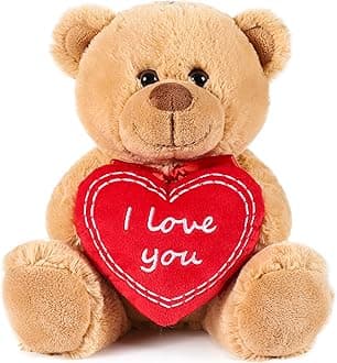 BRUBAKER Teddy Bear with Red Heart - I Love You - 9.84 Inches - Cuddly Plush Toy - Stuffed Animal - Brown